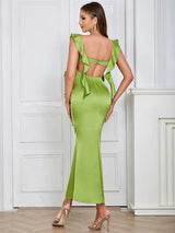 Şık Askısız Kırışık Sırt Dekolteli Akşam Elbisesi