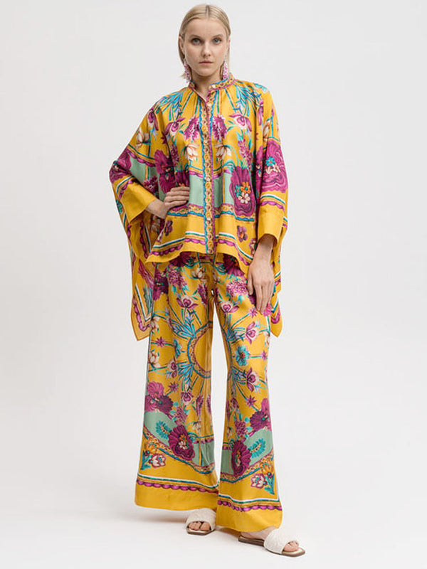 Şık Asimetrik Baskılı Üst ve Pantolon Takımı