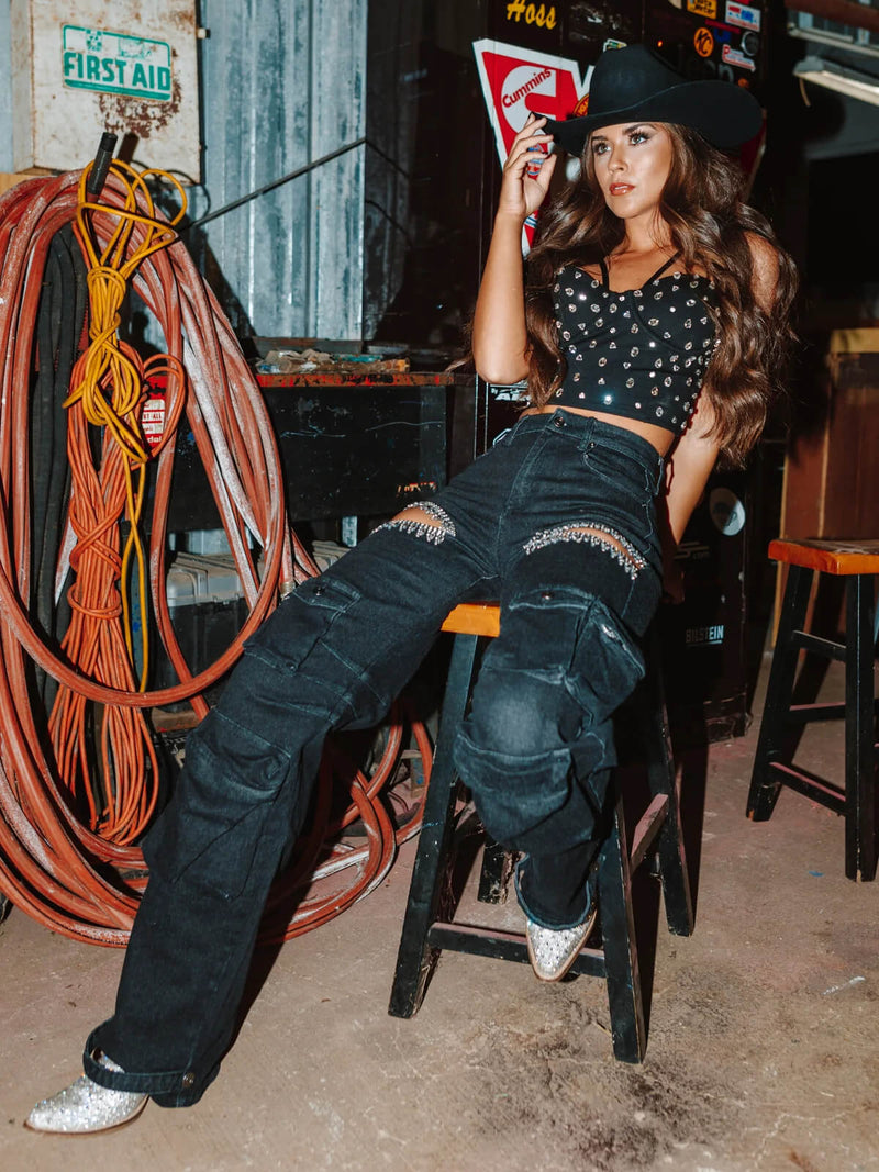 Kesik Taşlı Kargo Jeanler