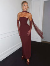 Straplez Dantel Kenarlı Elbise Takımı