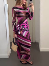 Vivid Mirage Mesh Maxi Dress With Scarf