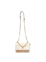 Studded Letter Print Chain Top Handle Bag