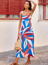 Tatil Tarzı Fransız Çiçek Desenli Maxi Elbise