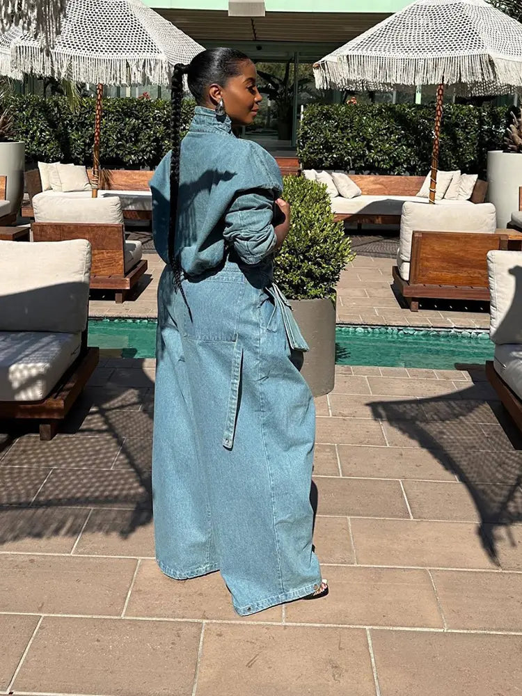 Vintage Geniş Paça Denim İkili Takım