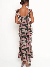 Floral Print Ribbon Laces Dress