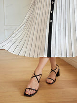 High-End Limited Edition Çizgili Renk Bloklu Kolsuz Elbise