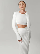 Şık Düz Renk Pileli Örgü Etek Takımı