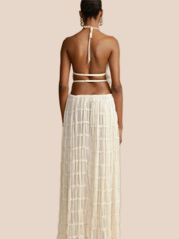 Charm Pileli Bel İpli Katlı Maxi Etek