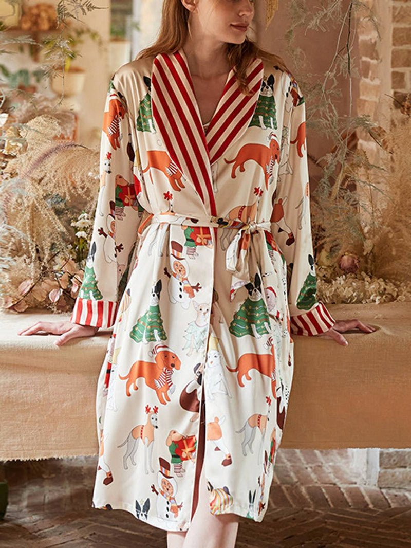 Noel Köpek Desenli Bornoz Seti