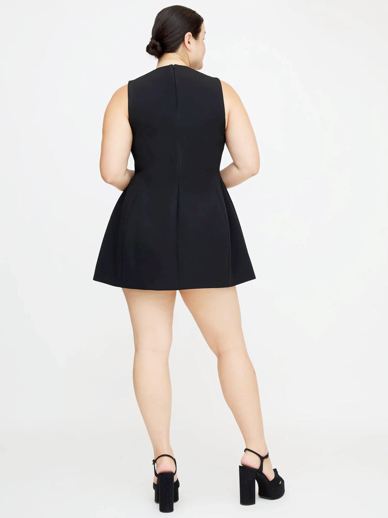 Siyah Drapeli Kaplamalı Mini Elbise