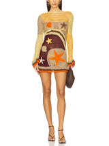 Mercan Resifi İlhamlı Desenli Kroşe Mini Elbise