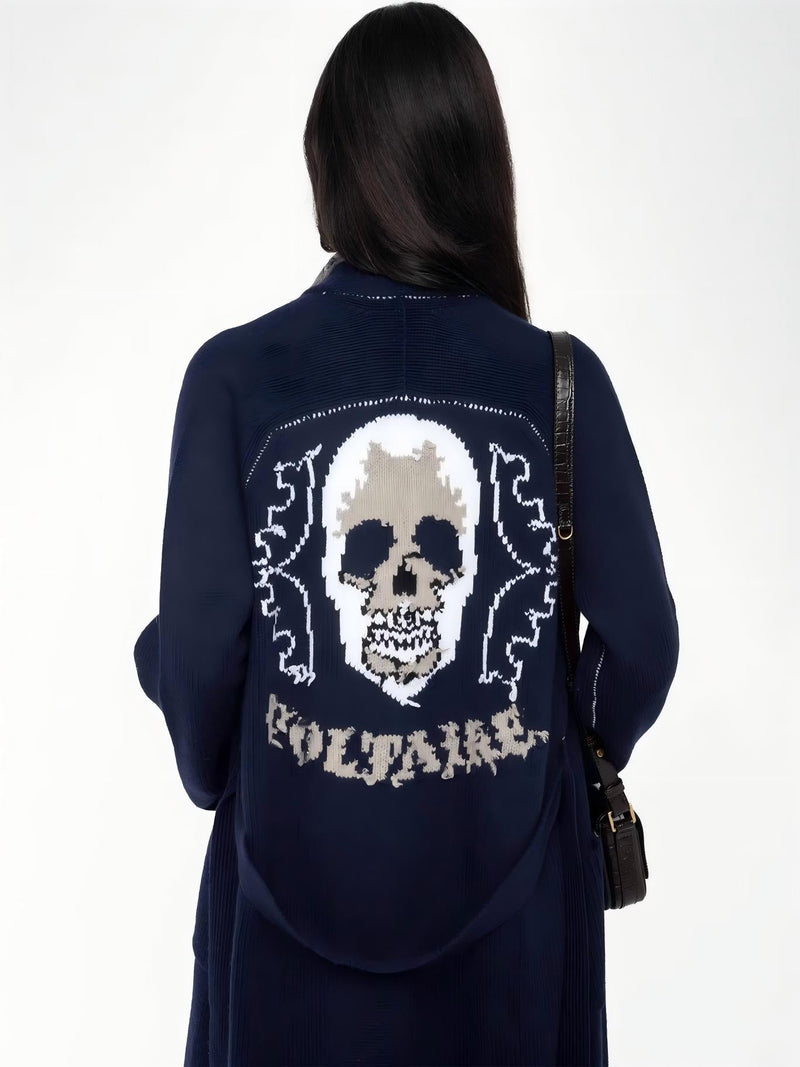 Intarsia Skull Long Cardigan