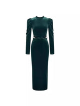 Kadife Dantel Kesim Gece Elbisesi