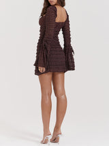 Zengin Kahverengi Dantel Mini Elbise