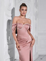 Şık Tek Omuzlu Elmas Detaylı Elbise
