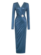 Vintage Plise Yan Yırtmaç Elbise