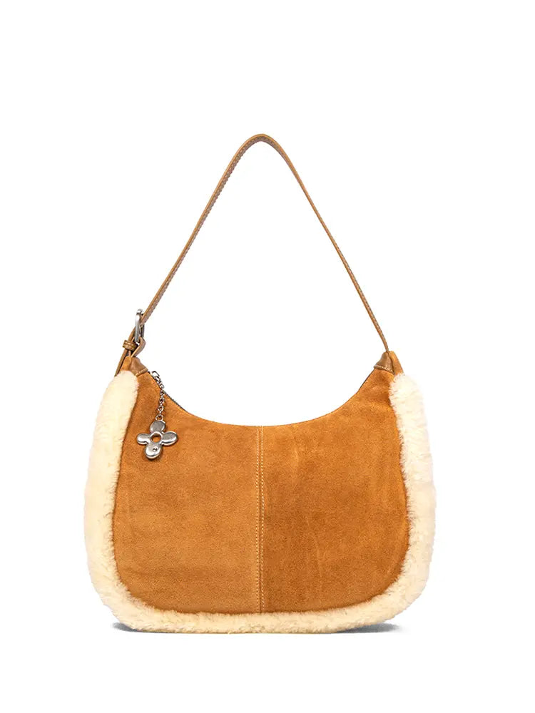 Shearling Crescent Hobo Shoulder Bag