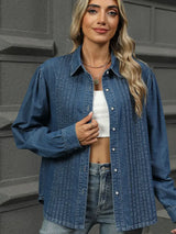 Bol Kesim Yıkanmış Denim Uzun Kollu Gömlek