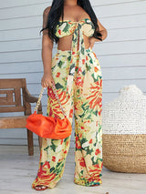 Boyundan Bağlamalı Dantelli Geniş Paça Pantolon Takım