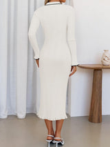 Yaka Detaylı Uzun Kollu Triko Elbise