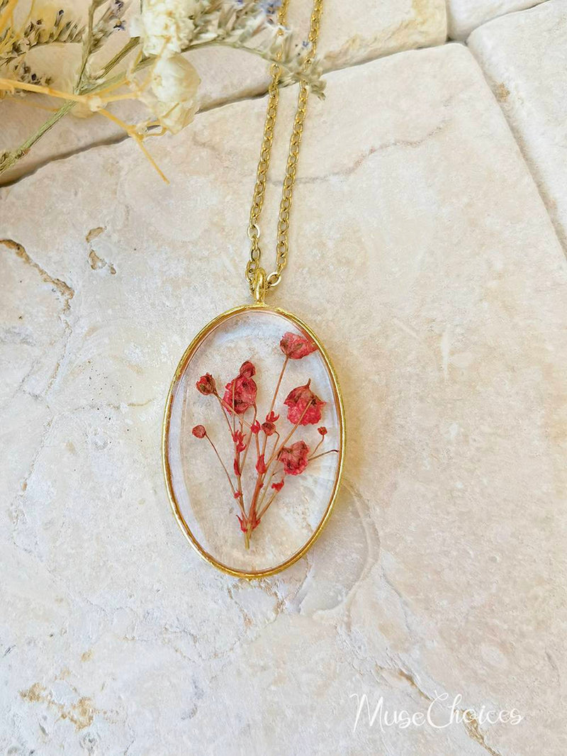 Reçine Preslenmiş Çiçek Kolye - Renkli Karışık Çiçek Seti