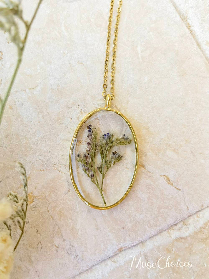 Reçine Preslenmiş Çiçek Kolye - Renkli Karışık Çiçek Seti