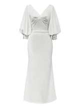 Şık V Yaka Beyaz Parti Elbisesi