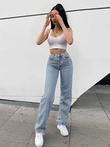 Yüksek Bel Desenli Kot Pantolon