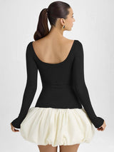 Şık U-Yaka Renk Bloklu Elbise