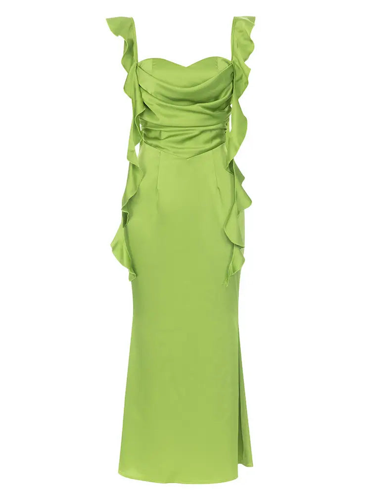 Şık Askısız Kırışık Sırt Dekolteli Akşam Elbisesi