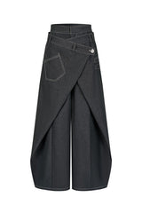 Swinging Symphony Fake Two-Piece Wide-Leg Jeans