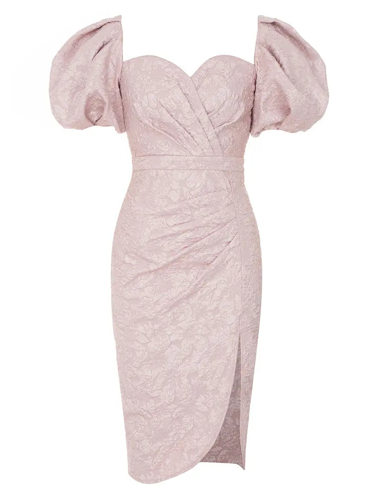 Vintage Kare Yaka Puff Sleeve Elbise