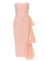 Askısız Dantel Yırtmaçlı Bandaj Elbise