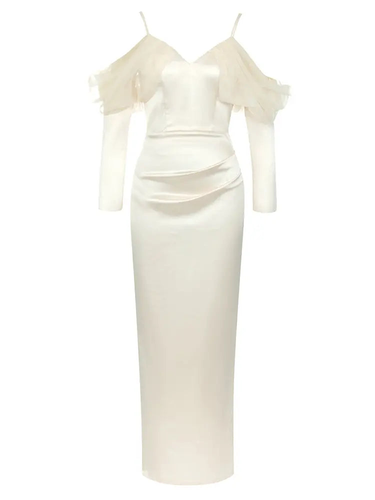 Vintage Spagetti Askılı Yırtmaçlı Elbise