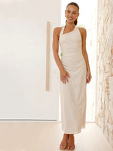 Günlük Düz Renk Kolsuz Sırtı Açık Boyundan Bağlamalı Midi Elbise