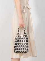 Oymalı Ahşap Boncuklu Dokuma Tote Çanta