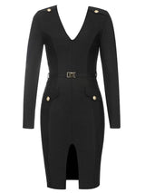 Seksi V Yaka Önden Yırtmaçlı Elbise