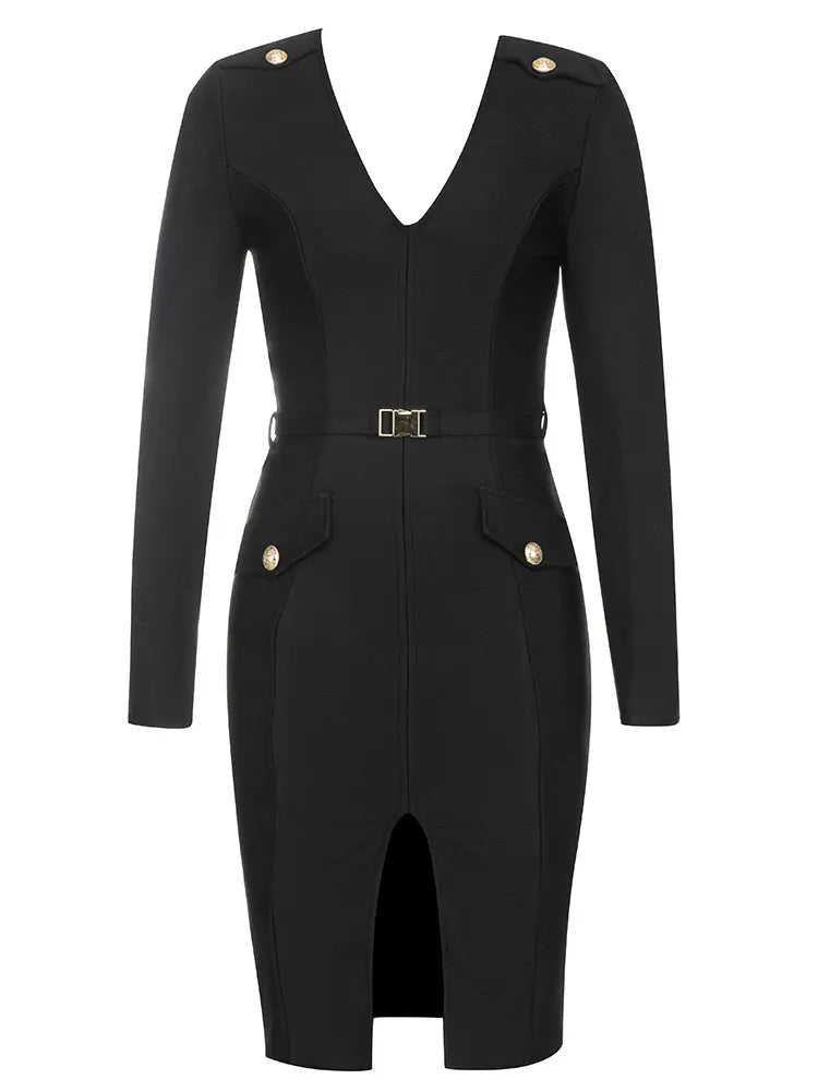 Seksi V Yaka Önden Yırtmaçlı Elbise