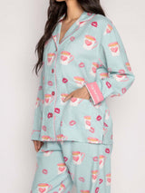 Kalp ve Dudak Desenli Pijama Takımı