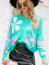 Tatlı Çiçekli Rahat Yaka Kazak