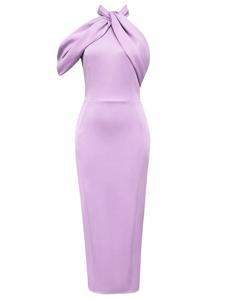 Şık Halter Yaka Asimetrik Elbise