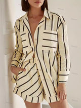 Stripe Renk Bloklu Baskılı Gömlek & Şort Seti