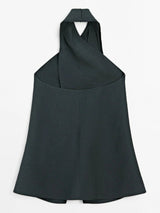 Halter Neck Back Neckline Top - Blue