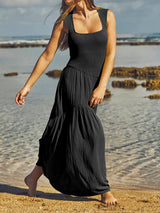 Kare Yaka Patchwork Boho Maxi Elbise