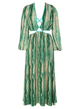 V-Yaka Çiçekli Fener Kol Elbise