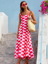 Tatil Tarzı Fransız Çiçek Desenli Maxi Elbise