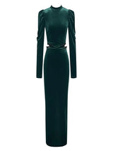 Kadife Dantel Kesim Gece Elbisesi