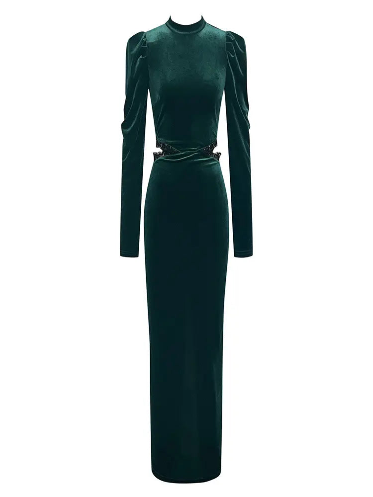 Kadife Dantel Kesim Gece Elbisesi