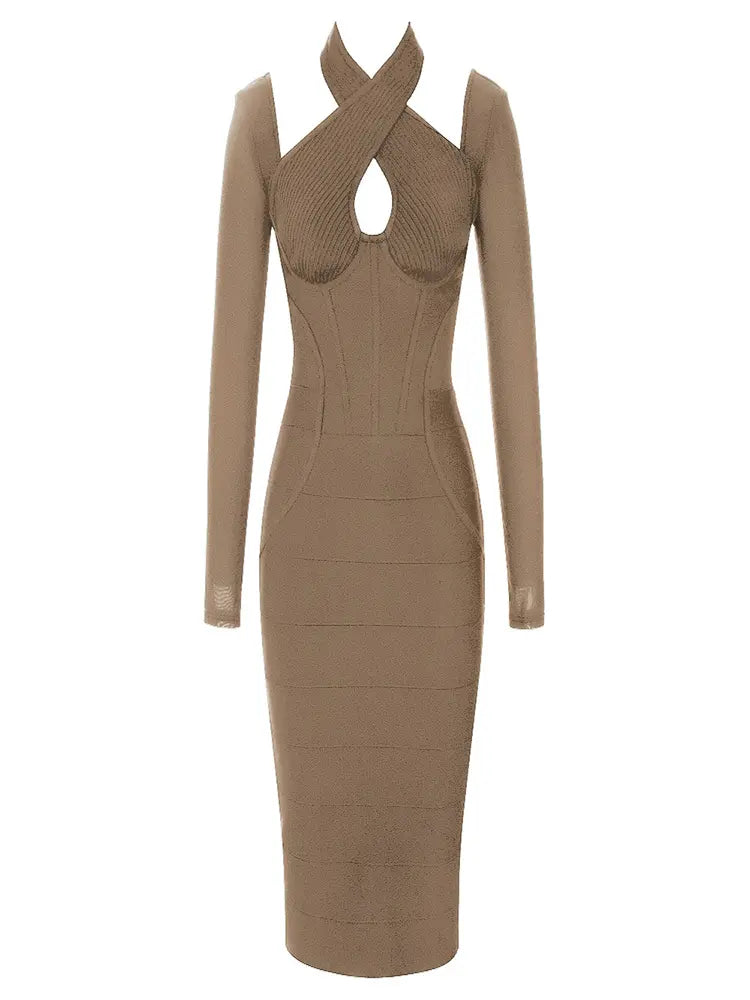 Vintage Sırt Açık Halter Akşam Elbisesi