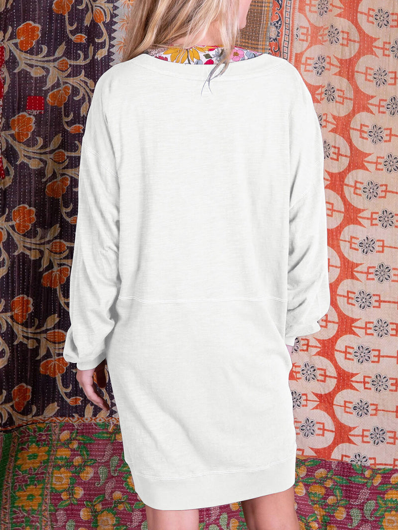 Renk Bloklu V Yaka Gündelik Mini Elbise